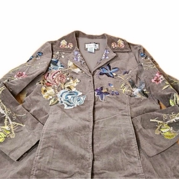 Vintage Live a Little Corduroy Boho Floral Embroidered Jacket - Brown - Large - Picture 6 of 9